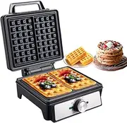 Waffle Maker, 1600W Electric Breakfast Sandwich Maker, Led Light, Double-Sided Heating, Equipped with Non-Stick Coating, Easy to Clean, Splash Proof Handles，Perfect for Waffles, Hash Browns
