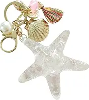 [WRITWAA] Keychains for Women Shell Pearl Key Chain Sea Star Tassel Pearl Pendant Keychain Ring Fashion Accessories