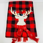 Storehouse Red Checkered Table Runner Christmas Holiday Reindeer Scarf 14x72