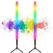 LUXCEO 2Pack RGB Tube Light Bar (2.8Ft) with Stand, Battery Powered LED Video Light Wand Stick for DJ & Photography