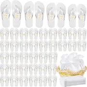 [Bonuci] 60 Pairs Flip Flops Bulk for Wedding Guest Slippers, Hotel Spa Slippers, Party Favors With Size Cards, Drawstring Bags for Pool Party