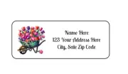 30 Wheelbarrow Of Tulips PERSONALIZED RETURN ADDRESS LABELS 1 in X 2 5/8 GLOSSY