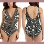 NWT Miraclesuit [ 16 US ] Delta Dawn Sojourn One Piece Swimsuit Black White U850