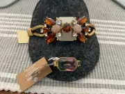 NWT Signed J Crew Rhinestone Gold ToneBracelet and Signed Ring