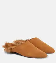 [Khaite] Khaite Otto shearling-trimmed suede mules AU 7.5 neutrals