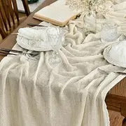 Artoid Mode Beige Fashion Boho Gauze Cheesecloth Dusty Table Runner, 90 x 300 cm Seasonal Holiday Kitchen Dining Table Decoration for Indoor Outdoor Home Party Decor