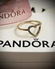 Authentic Pandora 14k Gold CAPTURED HEART CZ Ring 150179CZ RETIRED SZ 56/7.5