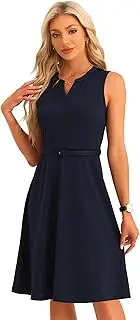 [Allegra K] Women's Work and Office Dress, Sleeveless Dress with Belt and V-Neck