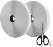 39.37 Feet/12m Hook and Loop Self Adhesive Tape Roll with Gift Scissors (White)
