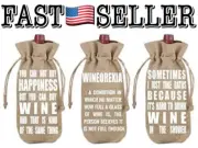 VinoPlease Set of 3 Wine Jute Burlap Bag Draw String Covers - NEW! FAST!