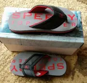 NIB Boys Sperry Top Sider B Ashore Grey Red Thong Sandals Summer 9