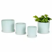 Cylindrical Planter Pots with Saucers - Light Blue - set of 4 - Alfresco Gard...