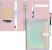 Toplive A5 Notebook Binder 6 Ring Refillable Binder, PU Leather Planner Binder Personal Budget Binder Organizer Cover with Magnetic Closure for A5 Filler Loose Leaf Paper, Laser Silver