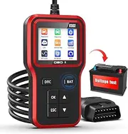 OBD2 Scanner with Upgrade Battery Tester - Diagnostic Tool for Cars That Check Engine Light & Emissions Readiness Read and Clears Vehicle Error Codes for All OBD II Protocol Vehicles Since 1996（Red）