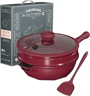 [TIBORANG] 8 in 1 Multipurpose 11 Inch 5 Quart Heat Indicator Nonstick Deep Frying Pan with Glass Lid,Stay-cool Handle,Steamed Grid,PFOA-Free,Dishwasher&Oven Safe,Works with All Stovetops(Ruby Red)