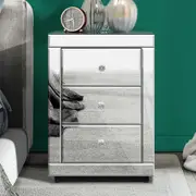 3 Drawers ALFORDSON Bedside Table Freya Mirrored Nightstand (Silver)