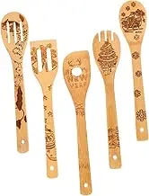 Mikinona 5pc Bamboo Utensil Set Christmas Cooking Spoons Kitchen Decor Home Christmas Decorative