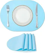 fanquare Oval Light Blue Silicone Placemats Set of 4 Non-Slip Washable Placemat Multipurpose Dining Table Mats for Kitchen Pet Mats Both Sides for Use
