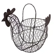 Rural365 Chicken Egg Holder - Brown Decorative Wire Basket with Handle for Eggs