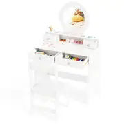 Babyjoy Kids Vanity Set Princess Dressing Desk & Chair w/Mirror & Drawers Pretend Play Makeup Table White