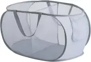 Foldable Laundry Basket, Collapsible Mesh, 75L, 2 Compartments, Grey