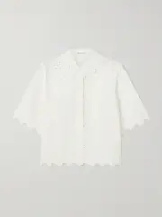 [FRAME] FRAME - The Deco Scalloped Broderie Anglaise Cotton Blouse - White - small small White