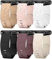 HAYONLIY 6 Pack Leopard Engraved Silicone Bands Compatible for Garmin Venu 3S/Vivoactive 4S/Venu 2S/Vivomove 3S/Forerunner 255s/Forerunner 265s, 18mm Soft Silicone Quick Release Strap for Women