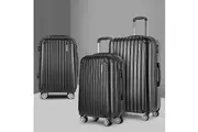 3pc Wanderlite Luggage Trolley Set Travel Suitcase Hard Case Carry On Bag Black