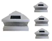 4 Pcs White Solar Garden Outdoor Cap Post Light 4X4 Plastic with 5 LED Bulbs