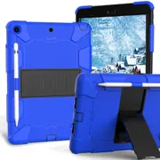 Silicone+PC Case 3-Layer Anti-fall Protective Cover Tablet Stand For iPad 7 10.2 inch(2019)-12blue black