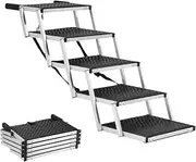 Dog Ramps for Small & Large Dogs, Portable Folding Dog Stairs with Non-Slip Surface, Aluminum Dog Ramps for Cars, SUV, Trucks and High Beds, Adjustable Height Dog Steps, 5 Steps