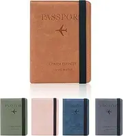 [Huakaile] Passport Book Holder Cover Case with Elastic Strap, PU Leather RFID Blocking Document Organizer Protector, Travel Wallet Combo Women, for Credit & ID Cards, Boarding Passes (Orange)