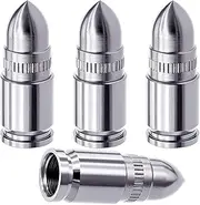 MEAJOO 4PCS Bullet Style Tire Valve Stem Caps, Air Caps Cover, Aluminum Alloy Dustproof and Waterproof Valve Caps Cover fits Cars, Trucks, Bikes, Motorcycles, Bicycles Tire Caps(Silver)