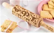 Engraved Wooden Rolling Pin Embossed Dough Roller Carved Mold African animals