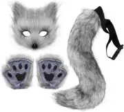 Furry Fox Mask with Plush Gloves and Built-In Bendable Fox Tail,Handmade Cosp...