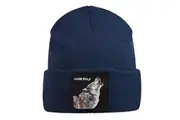 Goorin Wolf Man Beanie Hat Warm Winter Ski Animal Series Lone Wolf - Navy