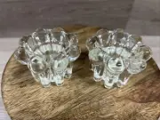 Vintage Candle Holders 2" X 3" Glass Clear Set of 2 Unique