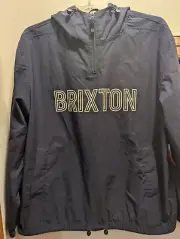 Brixton Men's Large Hooded Blue Lightweight Athletic Nylon Pullover 1/4 Zip NWT