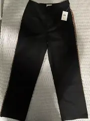 Brixton Victory Tuxedo Pants Women’s 25 W 27 L Black With Leopard Side Stripe