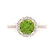 1.85Ct Round Cut Natural Peridot VVS1 Solid Gold Halo Engagement Promise Ring