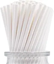 Biodegradable Solid White Paper Drinking Straw,100 Pack Disposable White Cocktail Straws Bulk for Party Supplies, Bridal Shower, Birthday, Weddings, Restaurant