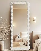 Furnbar Full Length Mirror, 71" x 28"Irregular Wavy Mirror, Large Floor Standing Mirrors Wall Mounted with Flannel Wrapped Frame for Bedroom & Living Room
