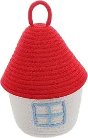 SUPVOX Creative Woven Cotton Storage Basket with Lid House Shaped Decorative Box for Living Bedroom Nursery Stylish and Multifunctional Storage