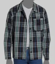 $295 A.P.C. Paris Men Blue Plaid Long-Sleeve Snap Button-up Shirt Size XL