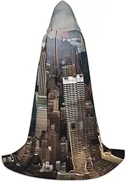 SKKNT New York Fashion City Print Halloween Hooded Cloak Full Length Cape With Hood For Men And Women For Carnival