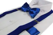 Mens Blue 100Cm Suspenders & Matching Bow Tie & Pocket Square Set