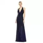 Ieena for Mac Duggal Sequined Halter Strap Plunge Neck Gown Style12777 NWT