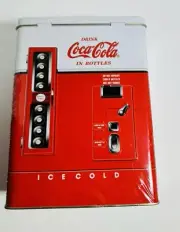 Drink Coca Cola in Bottles Vending Machine Tin Box 8"H