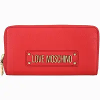 在飛比找Yahoo奇摩購物中心優惠-LOVE MOSCHINO 字母標誌荔紋牛皮拉鍊長夾(紅色)