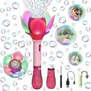 Bubble Machine, Electric Lotus Bubble Machine for Children, Electric Bubble Wand with Bubble Solution, Bubble Wand 10000+ Bubbles per Minute for Outdoor/Party/Wedding (Pink)